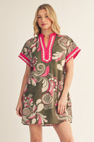 Jodifl Lace Trim Accent Boho Floral Dress in Olive
