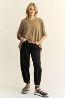 Davi & Dani OVERSIZED Solid Color Top with Pearl Embellishments in Army Green