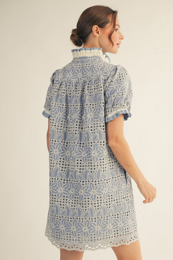 Jodifl Eyelet Lace Shift Dress in Periwinkle ON ORDER