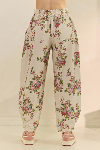 Veveret Printed French Terry Knit Joggers in Floral