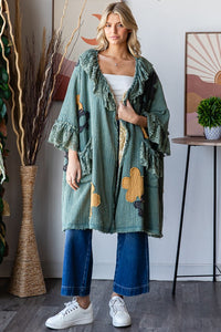 Oli & Hali OVERSIZED Flower Patched Open Front Cardigan in Sage