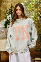 BucketList 'TN' Striped Embroidered Mock Neck Sweatshirt in Heather Grey