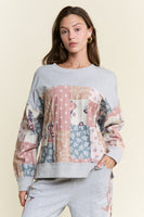 J.nna Multi Pattern Patched French Terry Top in Grey Combo