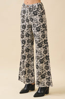 LovLov Vintage Washed Denim Floral Pants in Charcoal Floral