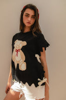 BiBi Teddy Bear Knit Sweater Top with Side Ties in Black