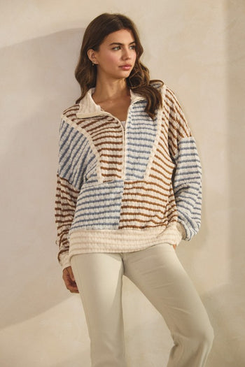 LovLov Contrasting Color Striped Textured Top in Multi Color