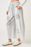 Mittoshop Mineral Wash Crochet Patch Barrel Leg Pants in Silver
