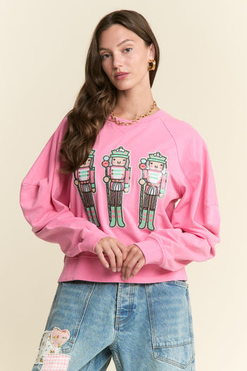J.nna Sequin Nutcracker Patched Top in Pink
