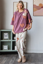 Load image into Gallery viewer, Oli &amp; Hali Mineral Washed Top with Heart Patches in Eggplant
