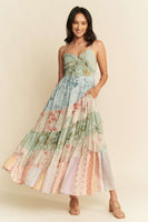 Davi & Dani Mixed Print Maxi Dress in Sage Multi