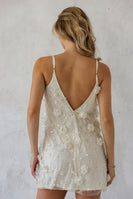 Storia Floral Sequin Embellished Slip Dress in Ivory Cream
