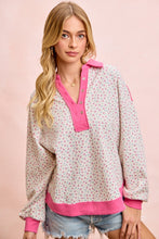 Load image into Gallery viewer, BiBi Floral Print Thermal Faux Button Collar Top in Ivory/Fuchsia
