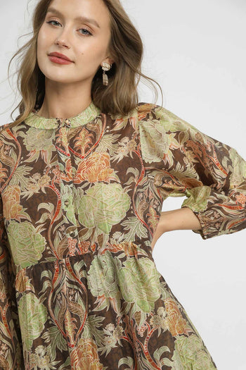 Umgee Lightweight Floral Print Midi Dress in Brown Mix