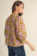 Load image into Gallery viewer, Jodifl Ruffled Neckline Floral Top in Green Moss
