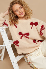 Load image into Gallery viewer, POL OVERSIZED Bow Pattern Sweater in Almond/Red
