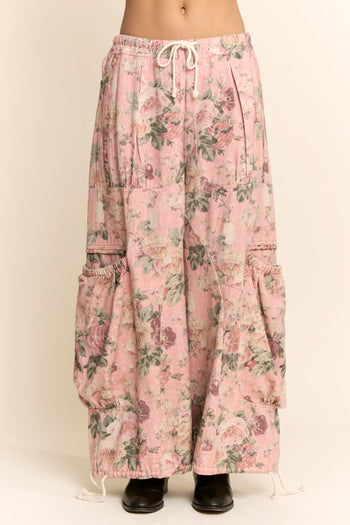 Davi & Dani Floral Print Wide Leg Pants in Pink