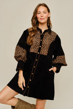 Load image into Gallery viewer, Jodifl Animal Contrast Button Down Corduroy Dress in Black
