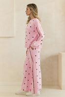 Veveret Charming Polka Dot Lounge Set in Pink/Burgundy