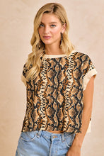 Load image into Gallery viewer, BiBi Animal Printed Criss-Cross Back Detailed Top in Snakeskin/Beige
