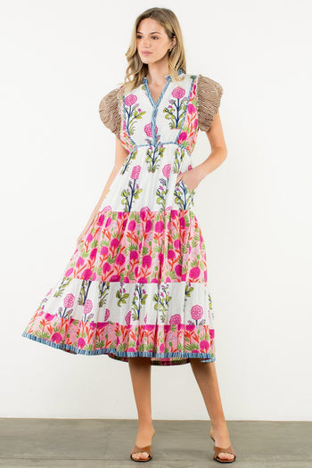 THML Mixed Floral Print and Contrasting Prints Maxi Dress in White S THML Mixed Floral Print and Contrasting Prints Maxi Dress in White S