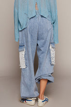 Load image into Gallery viewer, POL Crochet Patched and Distressed Jogger Pants in Denim ON ORDER Pants POL Clothing   

