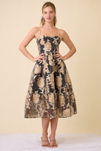 Load image into Gallery viewer, Main Strip Metallic Floral Embossed Midi Dress in Black
