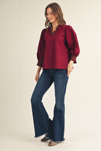 Load image into Gallery viewer, Jodifl Embroidered Scallop V Neckline Solid Top in Burgundy
