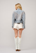 Load image into Gallery viewer, Blue B Denim Jacket with Chevron Fringe in Light Wash
