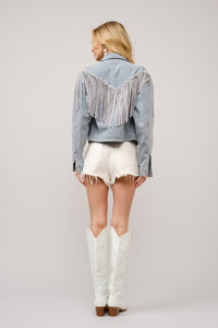 Blue B Denim Jacket with Chevron Fringe in Light Wash