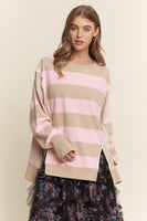 J.nna OVERSIZED Striped and Gingham Sweatshirt in Strawberry Shortcake