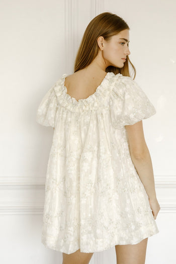 Storia Floral And Sequin Swing Mini Dress in Cream Gold
