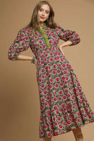 Umgee Vibrant Floral Print Maxi Dress in Sage Mix