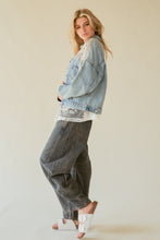 Load image into Gallery viewer, Davi &amp; Dani Denim Jacket with Lace Patches in Denim Blue
