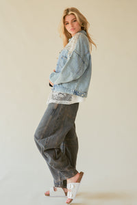 Davi & Dani Denim Jacket with Lace Patches in Denim Blue