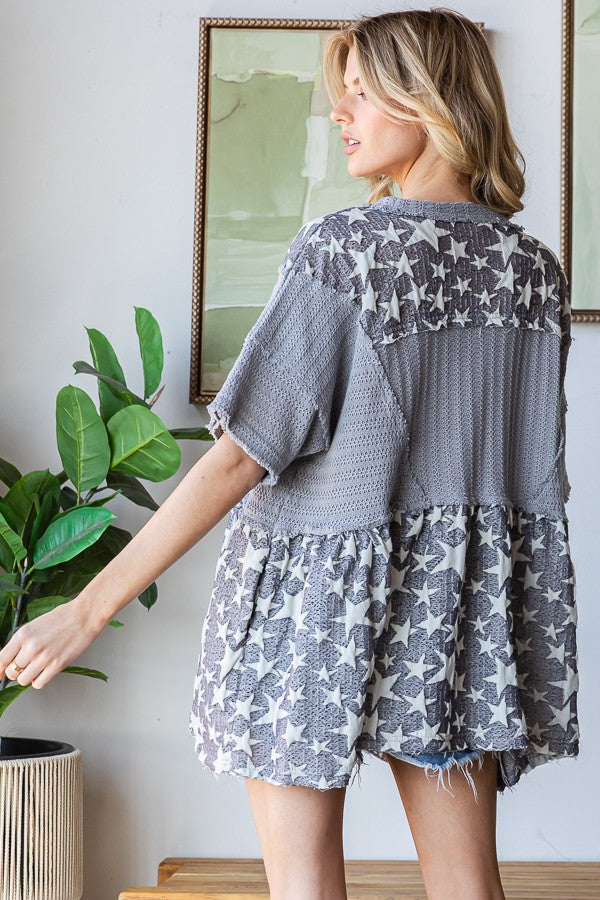 Oli & Hali OVERSIZED Jacquard Star Print and Solid Color Baby Doll