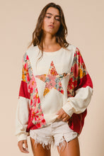 Load image into Gallery viewer, BiBi Mix n Match Knit and Print Top with Star Patch on Front in Oatmeal/Rust
