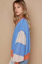 Load image into Gallery viewer, POL Colorblock Mixed Textured Fabric Top in Blue Multi
