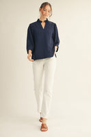 Jodifl Crinkle Texture Top in Navy