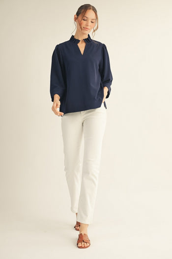 Jodifl Crinkle Texture Top in Navy