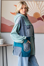 Load image into Gallery viewer, Oli &amp; Hali Mixed Patchwork Hooded Top in Teal Blue
