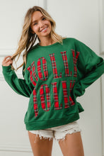 Load image into Gallery viewer, BiBi Solid Color Christmas Top with HOLLY JOLLY Letter Patches in Green/Red Plaid
