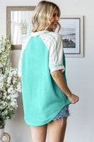 7th Ray Contrasting Mixed Fabric Top in Turquoise