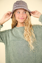 Load image into Gallery viewer, Very J OVERSIZED Mineral Washed Sweatshirt Mini Dress in Sage
