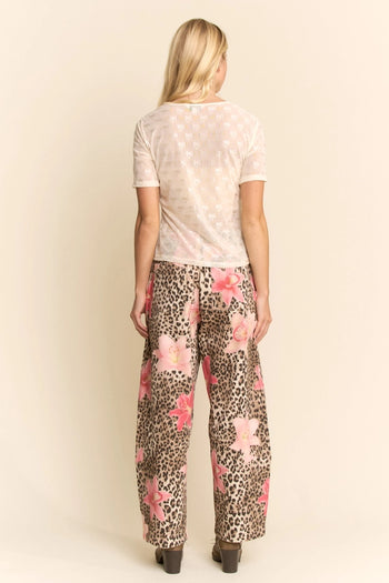 Davi & Dani Leopard and Floral Print Pants in Leopard Floral