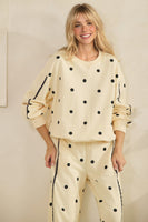 Veveret Charming Polka Dot Lounge Set in Cream/Black