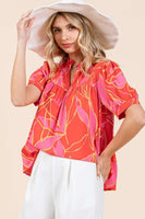Mittoshop Leaf Print Babydoll Top in Coral Combo FINAL SALE
