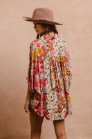 BiBi OVERSIZED Floral Print Button Down Top in Rose Mix ON ORDER