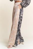 J.nna Multi Pattern Satin Colorblock Pants in Champagne Black