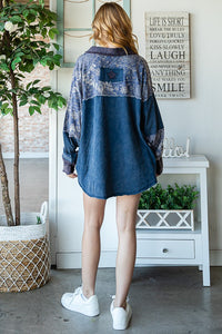 Oli & Hali Mixed Fabric Long Sleeve Top in Blue ON ORDER Shirts & Tops Oli & Hali   