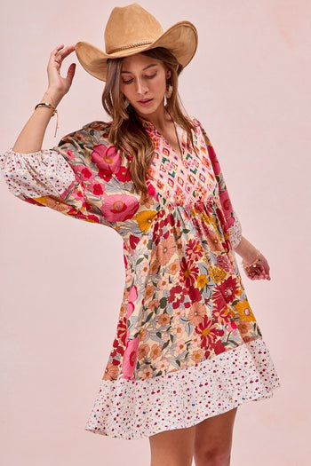 BiBi Mix N Match Print Mini Dress in Rose Mix